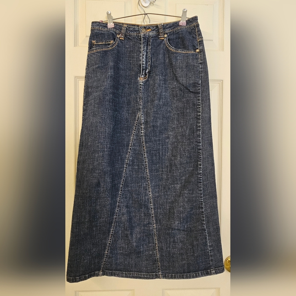 Chicos Dark Wash Denim Maxi Skirt, Size 0